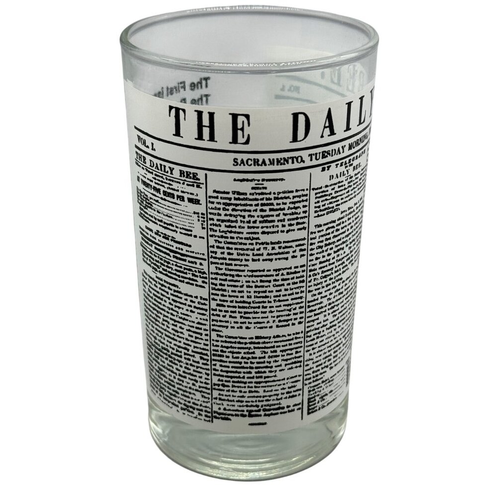 The Daily Bee 1857 First Issue Print Clear Glass Tumbler collector 5x2.5" READ